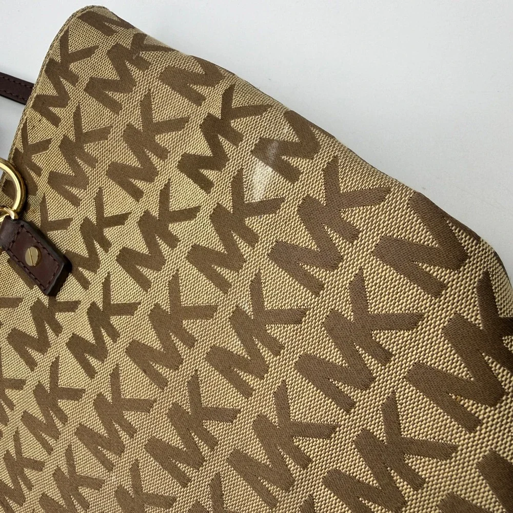 Michael Kors Tote Bag Women Large Brown MK Signature Monogram Canvas Tassel